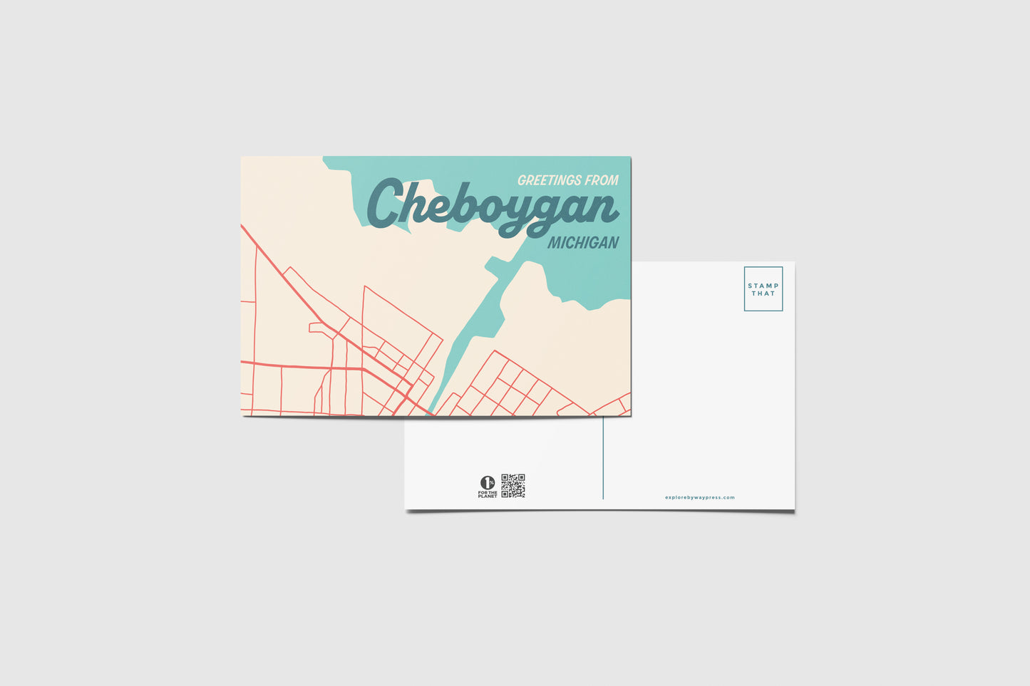 Cheboygan Map Travel Postcard