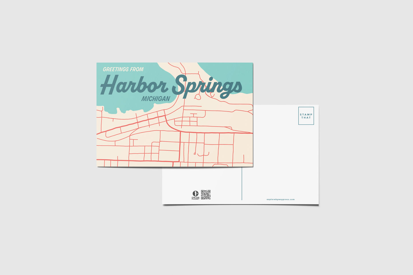 Harbor Springs Map Travel Postcard