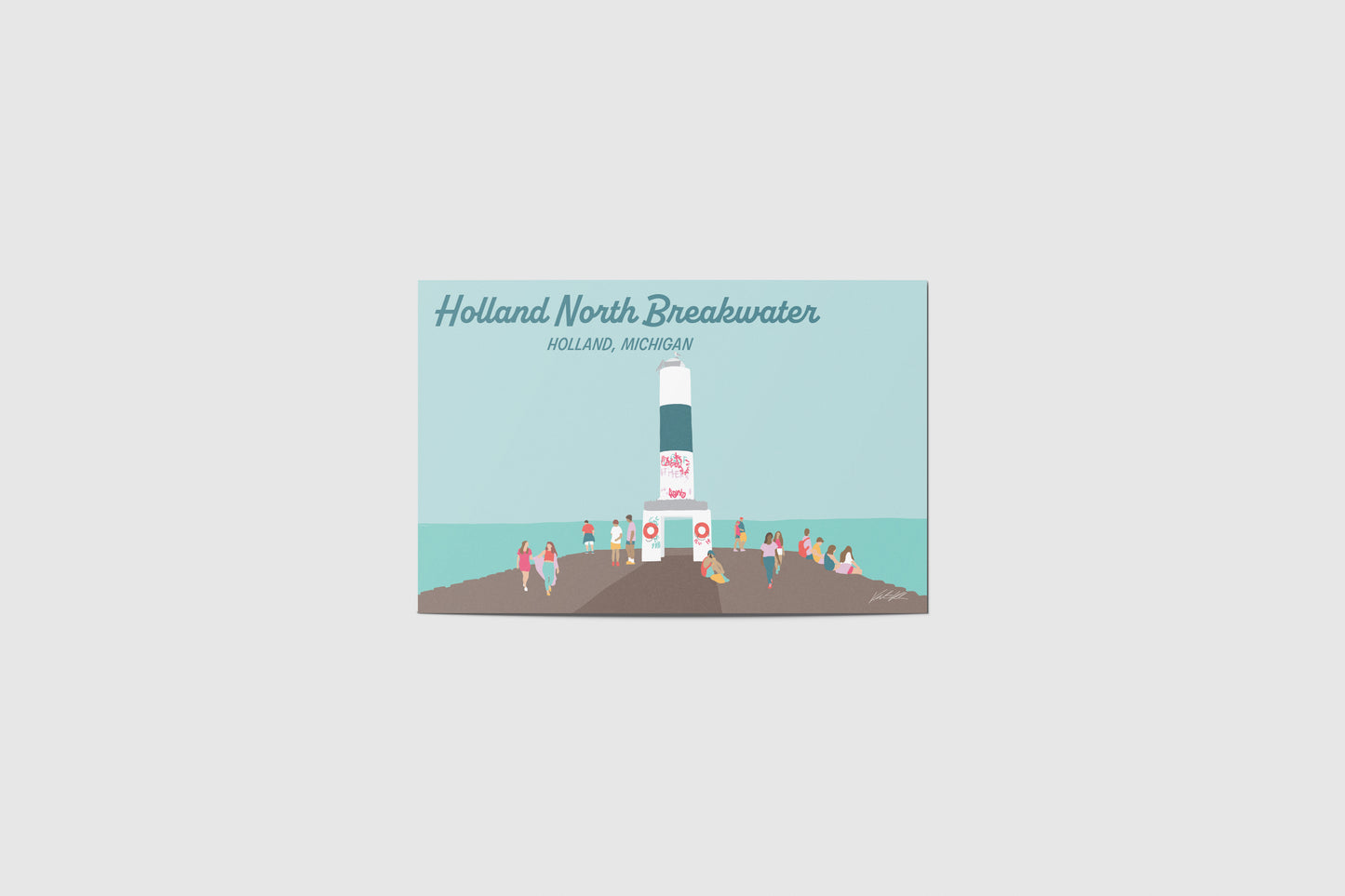 Holland North Breakwater Lighthouse Travel Postcard