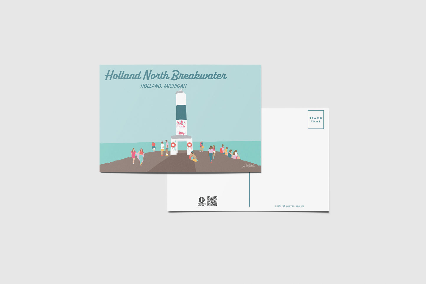 Holland North Breakwater Lighthouse Travel Postcard