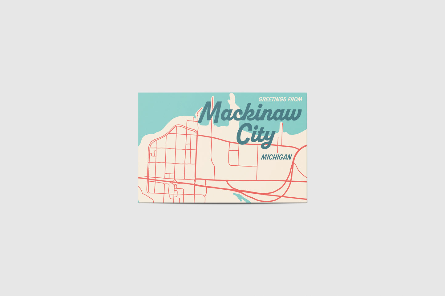 Mackinaw City Map Travel Postcard