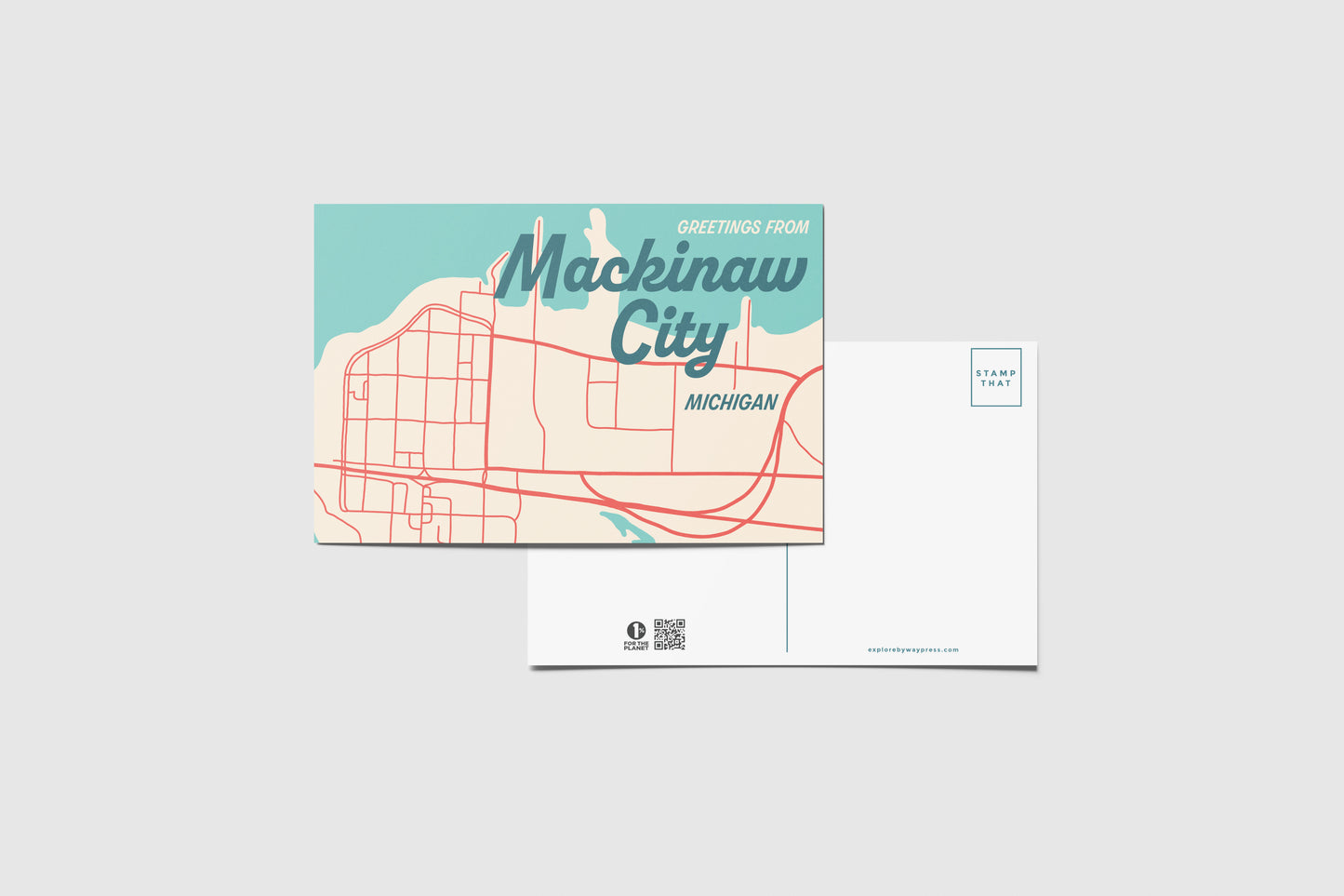 Mackinaw City Map Travel Postcard