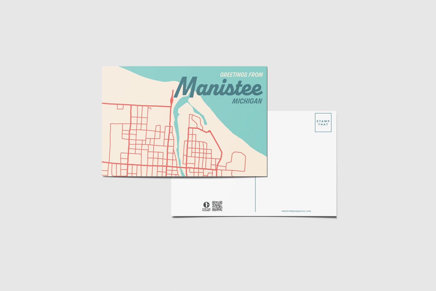 Manistee Map Travel Postcard