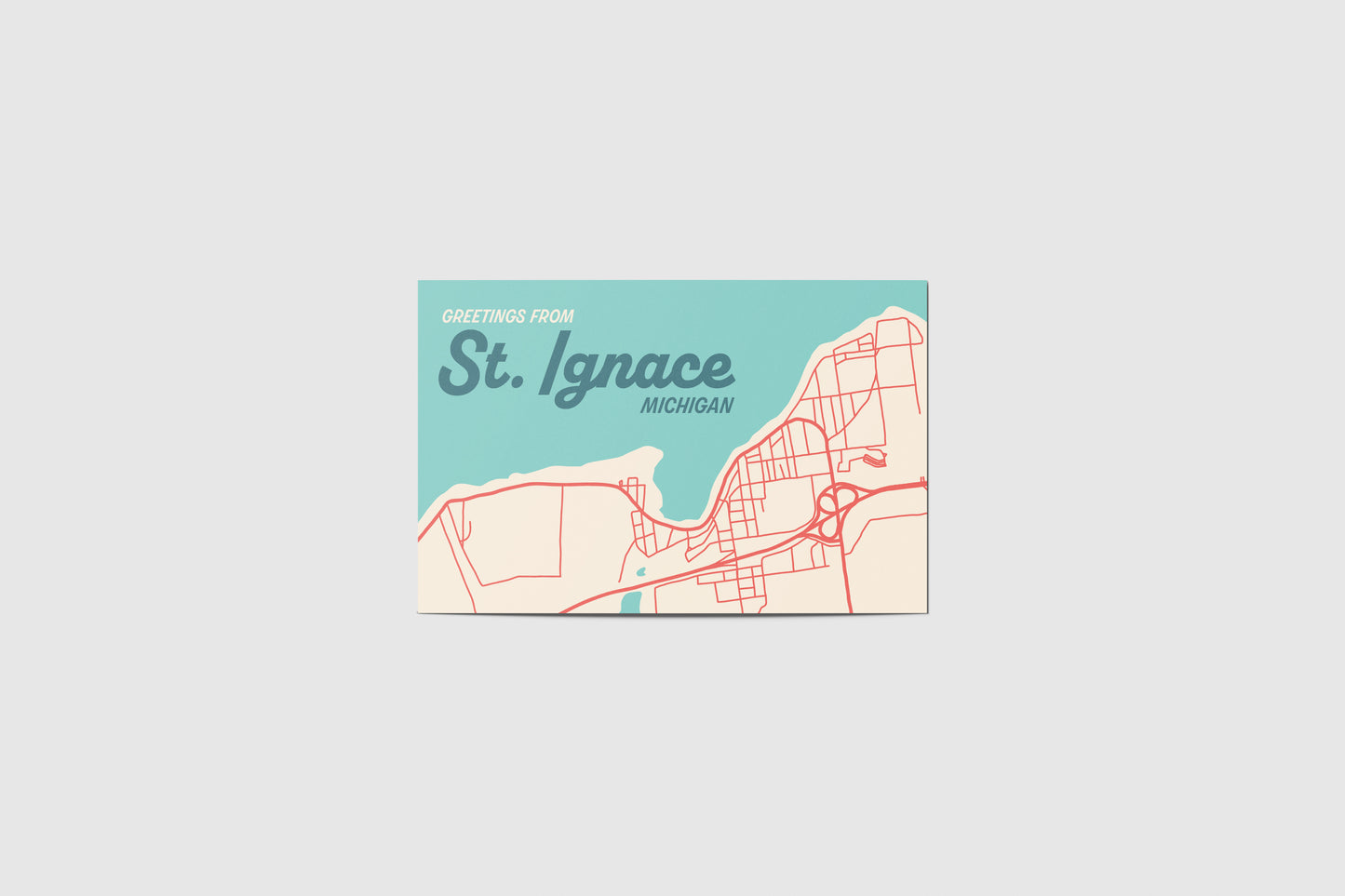 St. Ignace Map Travel Postcard
