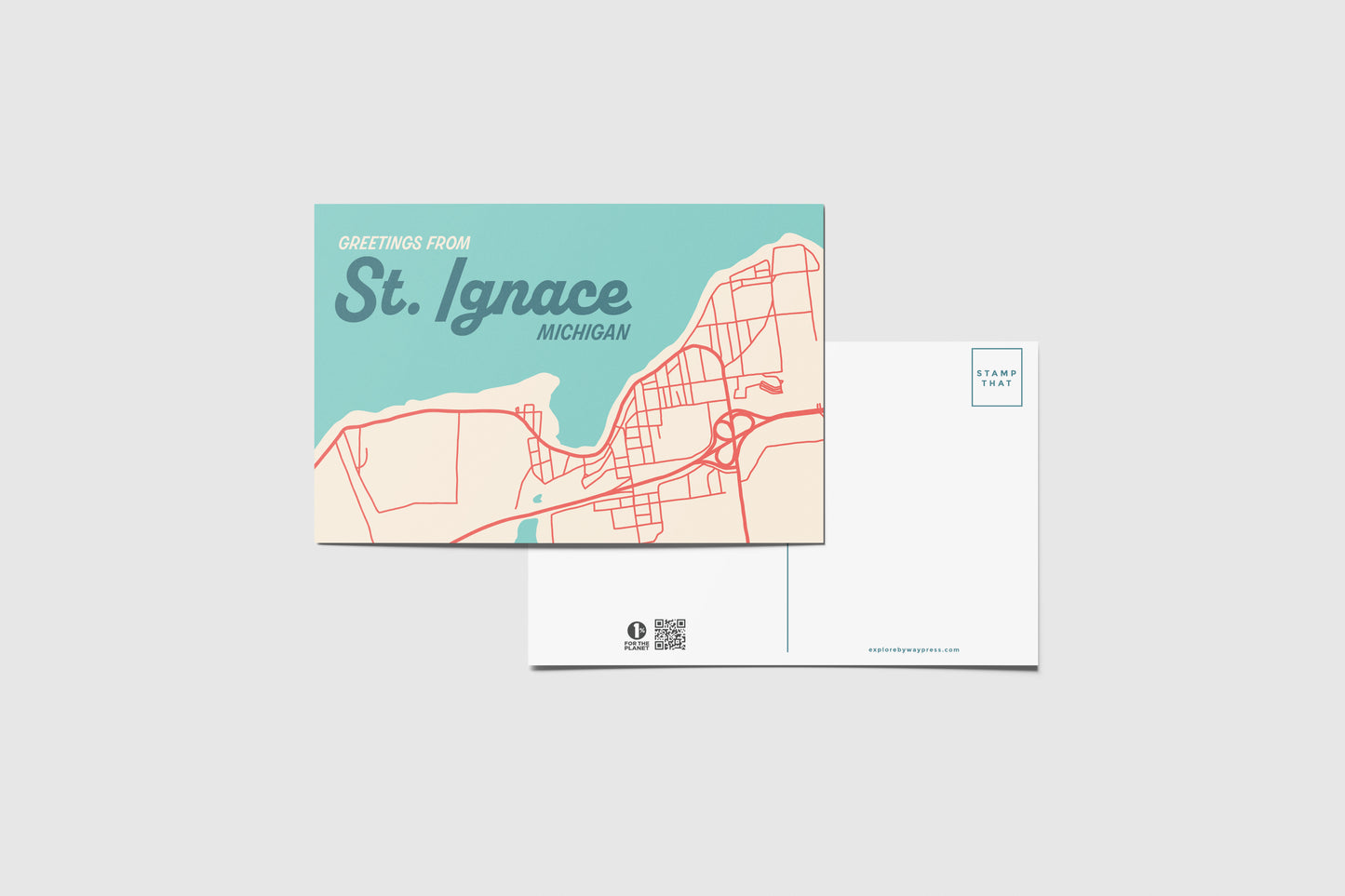 St. Ignace Map Travel Postcard